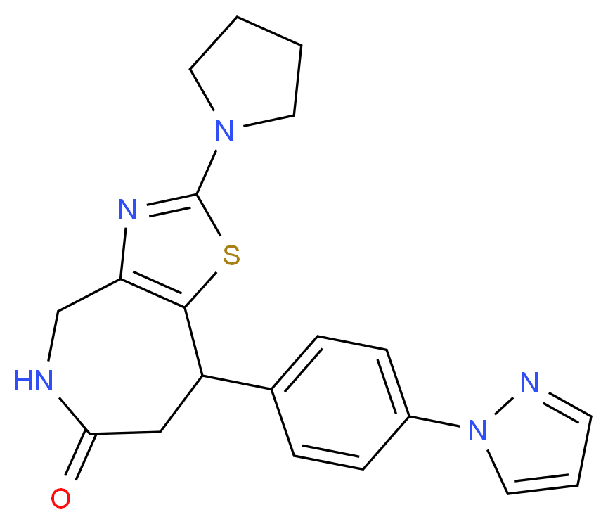 8-[4-(1H-pyrazol-1-yl)phenyl]-2-pyrrolidin-1-yl-4,5,7,8-tetrahydro-6H-[1,3]thiazolo[4,5-c]azepin-6-one_分子结构_CAS_)