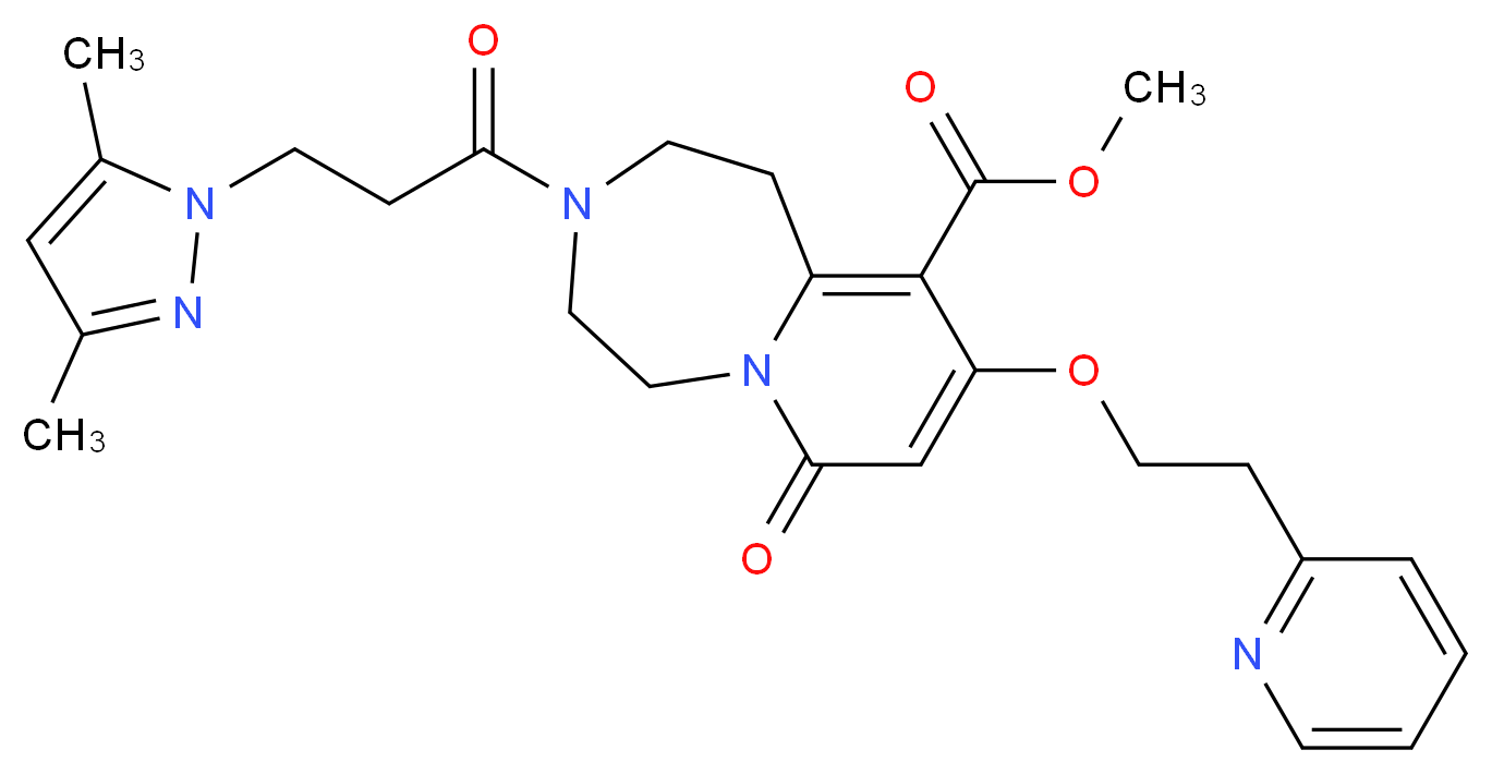methyl 3-[3-(3,5-dimethyl-1H-pyrazol-1-yl)propanoyl]-7-oxo-9-[2-(2-pyridinyl)ethoxy]-1,2,3,4,5,7-hexahydropyrido[1,2-d][1,4]diazepine-10-carboxylate_分子结构_CAS_)