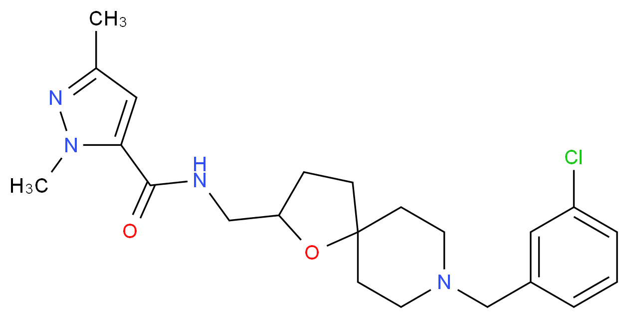 N-{[8-(3-chlorobenzyl)-1-oxa-8-azaspiro[4.5]dec-2-yl]methyl}-1,3-dimethyl-1H-pyrazole-5-carboxamide_分子结构_CAS_)