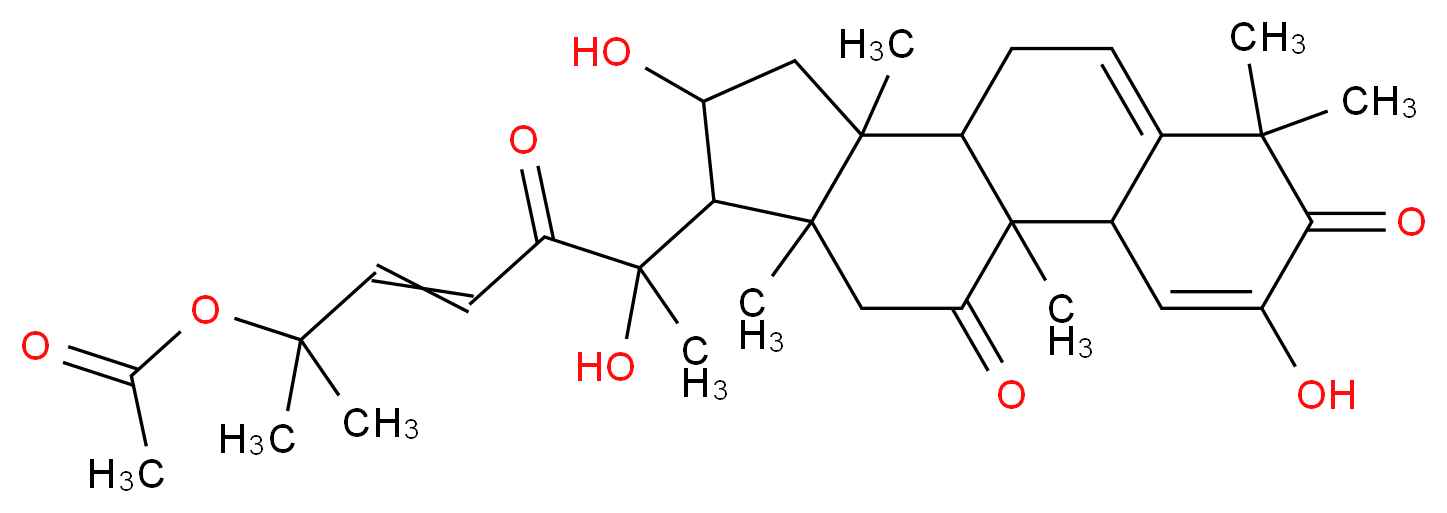 6-{4,13-dihydroxy-1,6,6,11,15-pentamethyl-5,17-dioxotetracyclo[8.7.0.0<sup>2</sup>,<sup>7</sup>.0<sup>1</sup><sup>1</sup>,<sup>1</sup><sup>5</sup>]heptadeca-3,7-dien-14-yl}-6-hydroxy-2-methyl-5-oxohept-3-en-2-yl acetate_分子结构_CAS_18444-66-1