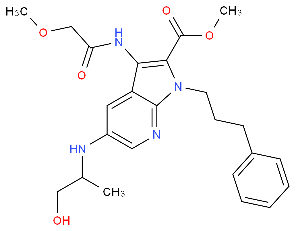 methyl 5-[(2-hydroxy-1-methylethyl)amino]-3-[(methoxyacetyl)amino]-1-(3-phenylpropyl)-1H-pyrrolo[2,3-b]pyridine-2-carboxylate_分子结构_CAS_)