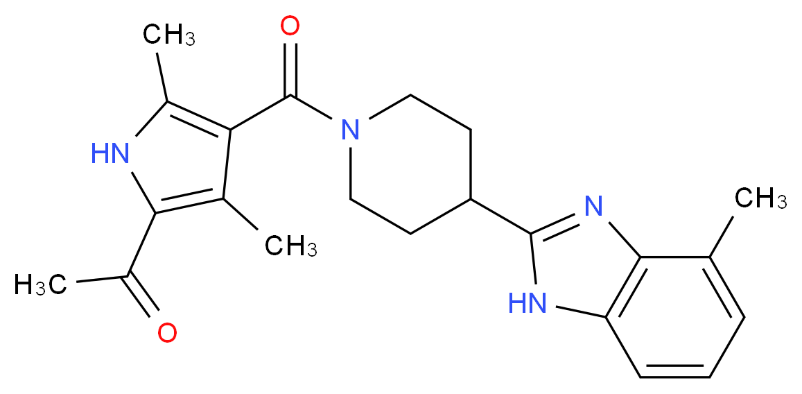 1-(3,5-dimethyl-4-{[4-(4-methyl-1H-benzimidazol-2-yl)-1-piperidinyl]carbonyl}-1H-pyrrol-2-yl)ethanone_分子结构_CAS_)