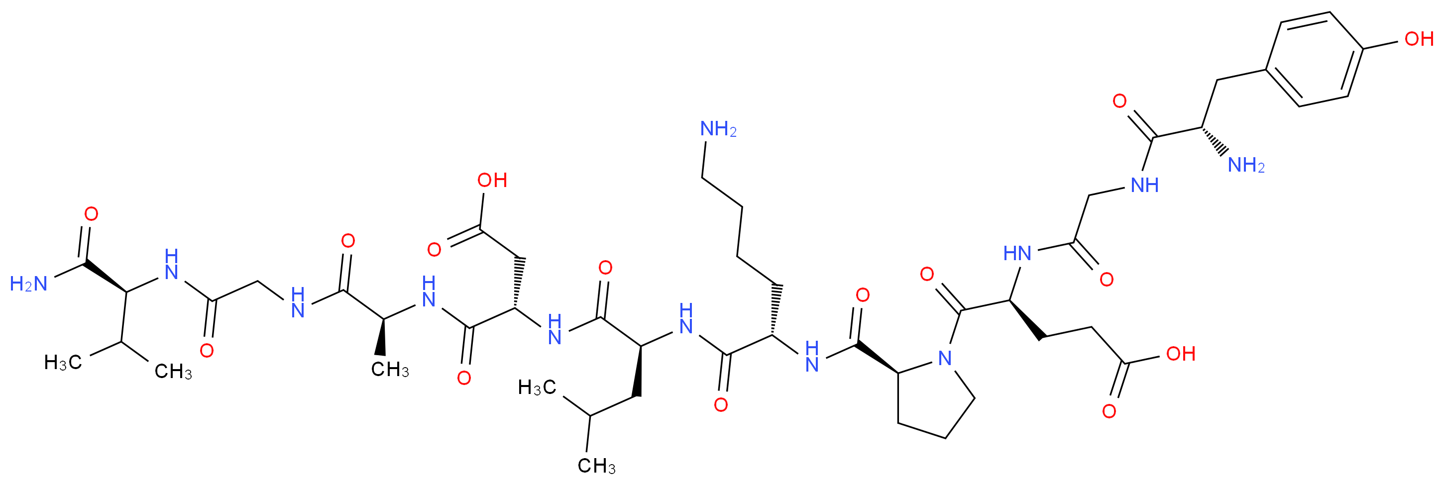 (4S)-5-[(2S)-2-{[(1S)-5-amino-1-{[(1S)-1-{[(1S)-1-{[(1S)-1-[({[(1S)-1-carbamoyl-2-methylpropyl]carbamoyl}methyl)carbamoyl]ethyl]carbamoyl}-2-carboxyethyl]carbamoyl}-3-methylbutyl]carbamoyl}pentyl]carbamoyl}pyrrolidin-1-yl]-4-{2-[(2S)-2-amino-3-(4-hydroxyphenyl)propanamido]acetamido}-5-oxopentanoic acid_分子结构_CAS_130918-90-0