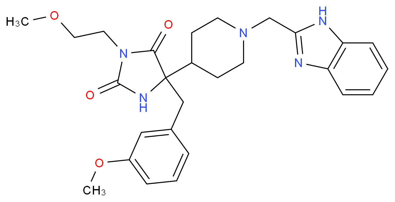 5-[1-(1H-benzimidazol-2-ylmethyl)-4-piperidinyl]-5-(3-methoxybenzyl)-3-(2-methoxyethyl)-2,4-imidazolidinedione_分子结构_CAS_)