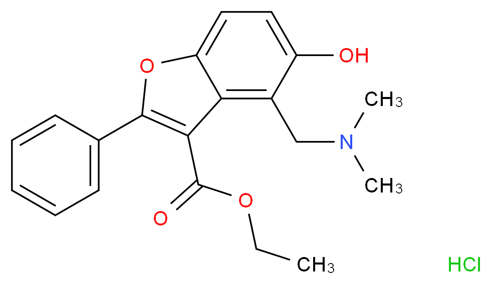 ethyl 4-[(dimethylamino)methyl]-5-hydroxy-2-phenyl-1-benzofuran-3-carboxylate hydrochloride_分子结构_CAS_95696-19-8