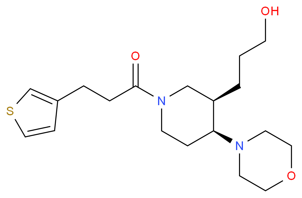 3-{(3R*,4S*)-4-morpholin-4-yl-1-[3-(3-thienyl)propanoyl]piperidin-3-yl}propan-1-ol_分子结构_CAS_)
