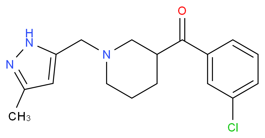 (3-chlorophenyl){1-[(3-methyl-1H-pyrazol-5-yl)methyl]-3-piperidinyl}methanone_分子结构_CAS_)