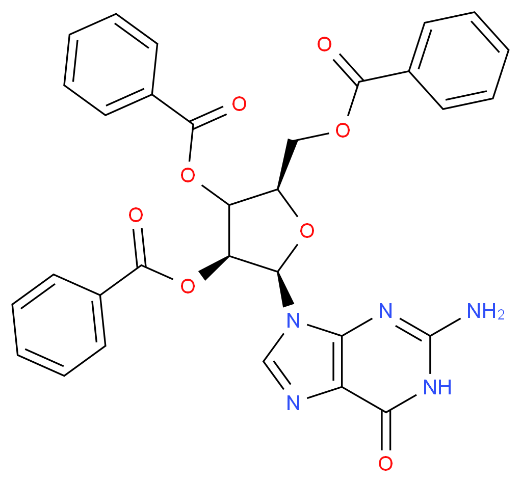 [(2R,4S,5R)-5-(2-amino-6-oxo-6,9-dihydro-1H-purin-9-yl)-3,4-bis(benzoyloxy)oxolan-2-yl]methyl benzoate_分子结构_CAS_66048-53-1