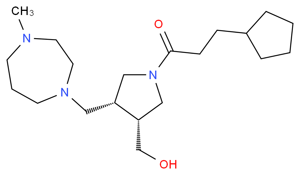 {(3R*,4R*)-1-(3-cyclopentylpropanoyl)-4-[(4-methyl-1,4-diazepan-1-yl)methyl]-3-pyrrolidinyl}methanol_分子结构_CAS_)