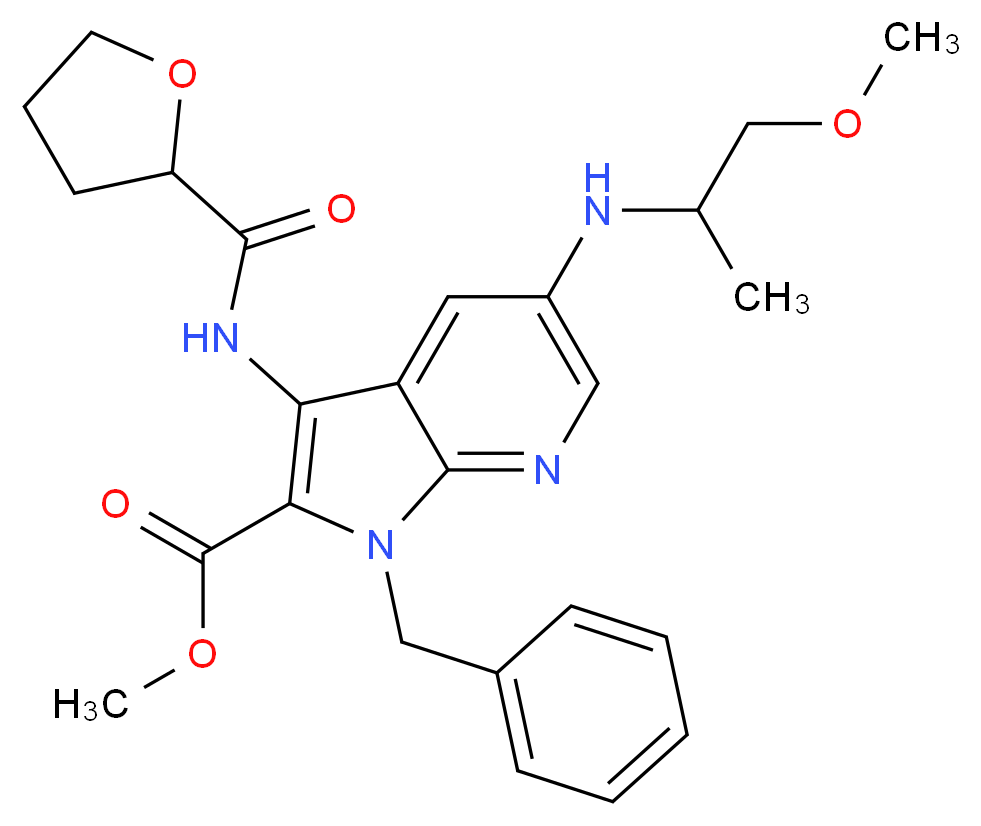 methyl 1-benzyl-5-[(2-methoxy-1-methylethyl)amino]-3-[(tetrahydro-2-furanylcarbonyl)amino]-1H-pyrrolo[2,3-b]pyridine-2-carboxylate_分子结构_CAS_)