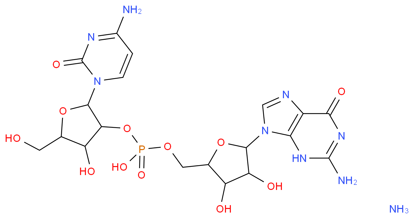 {[2-(4-amino-2-oxo-1,2-dihydropyrimidin-1-yl)-4-hydroxy-5-(hydroxymethyl)oxolan-3-yl]oxy}({[5-(2-amino-6-oxo-6,9-dihydro-3H-purin-9-yl)-3,4-dihydroxyoxolan-2-yl]methoxy})phosphinic acid amine_分子结构_CAS_102601-47-8