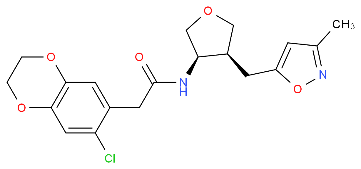 2-(7-chloro-2,3-dihydro-1,4-benzodioxin-6-yl)-N-{(3R*,4S*)-4-[(3-methylisoxazol-5-yl)methyl]tetrahydrofuran-3-yl}acetamide_分子结构_CAS_)