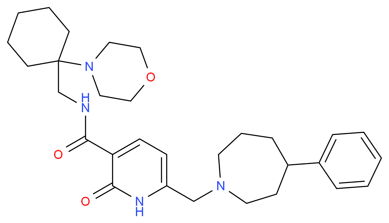 N-{[1-(4-morpholinyl)cyclohexyl]methyl}-2-oxo-6-[(4-phenyl-1-azepanyl)methyl]-1,2-dihydro-3-pyridinecarboxamide_分子结构_CAS_)