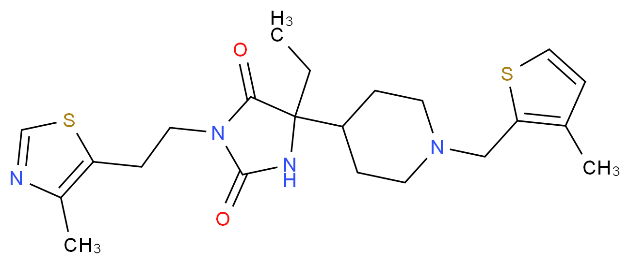 5-ethyl-3-[2-(4-methyl-1,3-thiazol-5-yl)ethyl]-5-{1-[(3-methyl-2-thienyl)methyl]-4-piperidinyl}-2,4-imidazolidinedione_分子结构_CAS_)