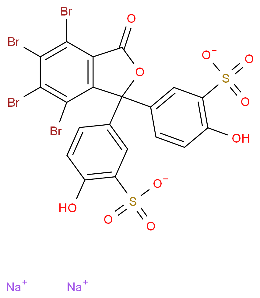 disodium 2-hydroxy-5-[4,5,6,7-tetrabromo-1-(4-hydroxy-3-sulfonatophenyl)-3-oxo-1,3-dihydro-2-benzofuran-1-yl]benzene-1-sulfonate_分子结构_CAS_71-67-0