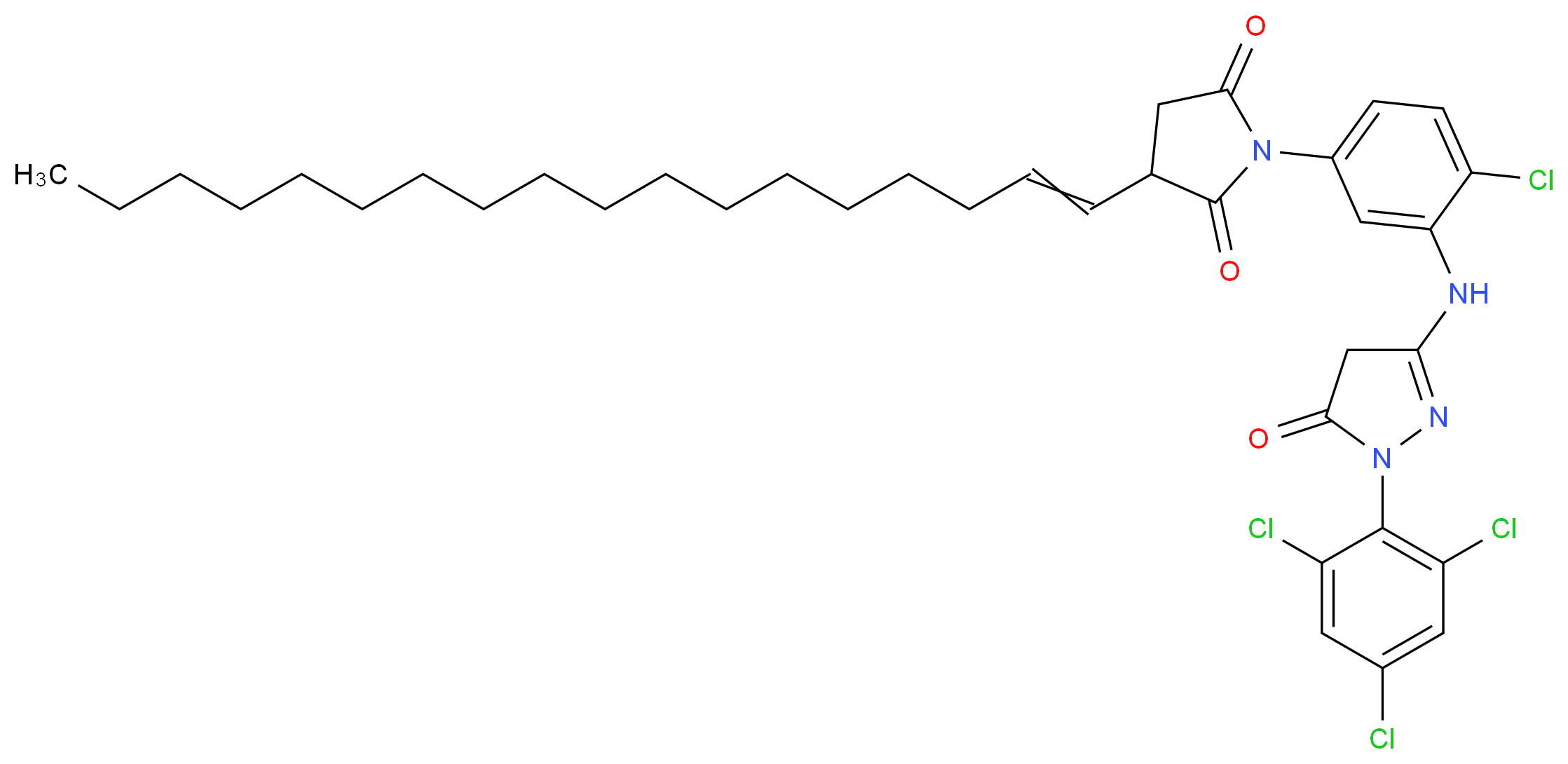 N-[4-氯-3-[4,5-二氢-5-氧代-1-(2,4,6-三氯苯基)-1H-吡唑-3-基氨基]苯基]-2-(1-十八碳烯基)琥珀酰亚胺_分子结构_CAS_55697-65-9)