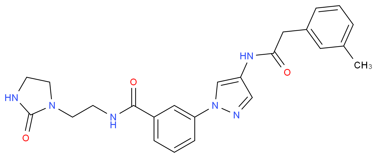 3-(4-{[(3-methylphenyl)acetyl]amino}-1H-pyrazol-1-yl)-N-[2-(2-oxo-1-imidazolidinyl)ethyl]benzamide_分子结构_CAS_)