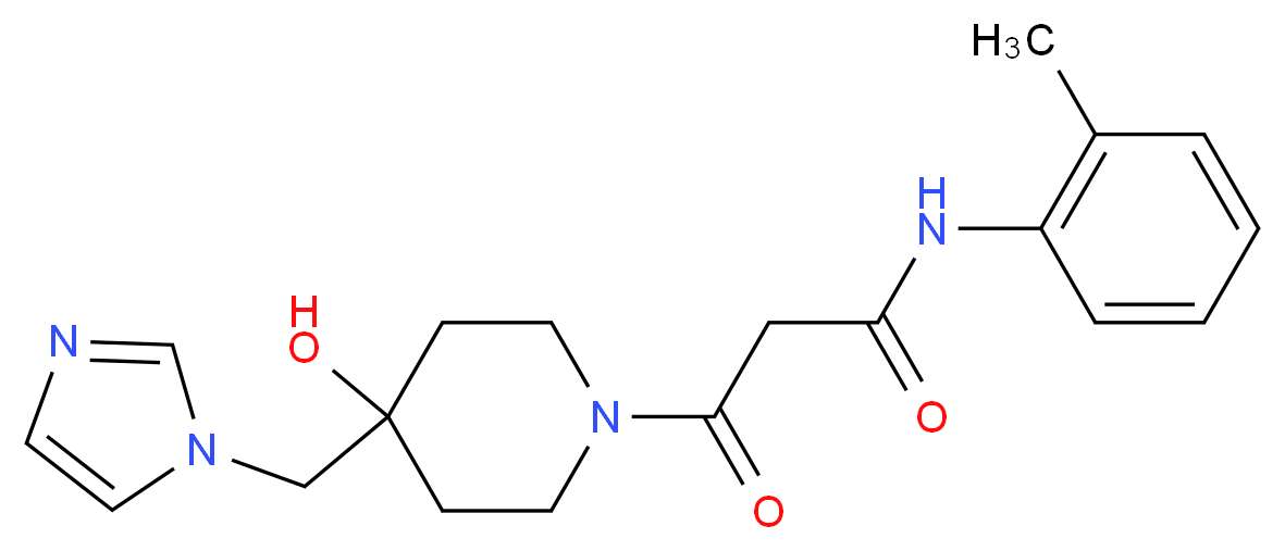 3-[4-hydroxy-4-(1H-imidazol-1-ylmethyl)piperidin-1-yl]-N-(2-methylphenyl)-3-oxopropanamide_分子结构_CAS_)