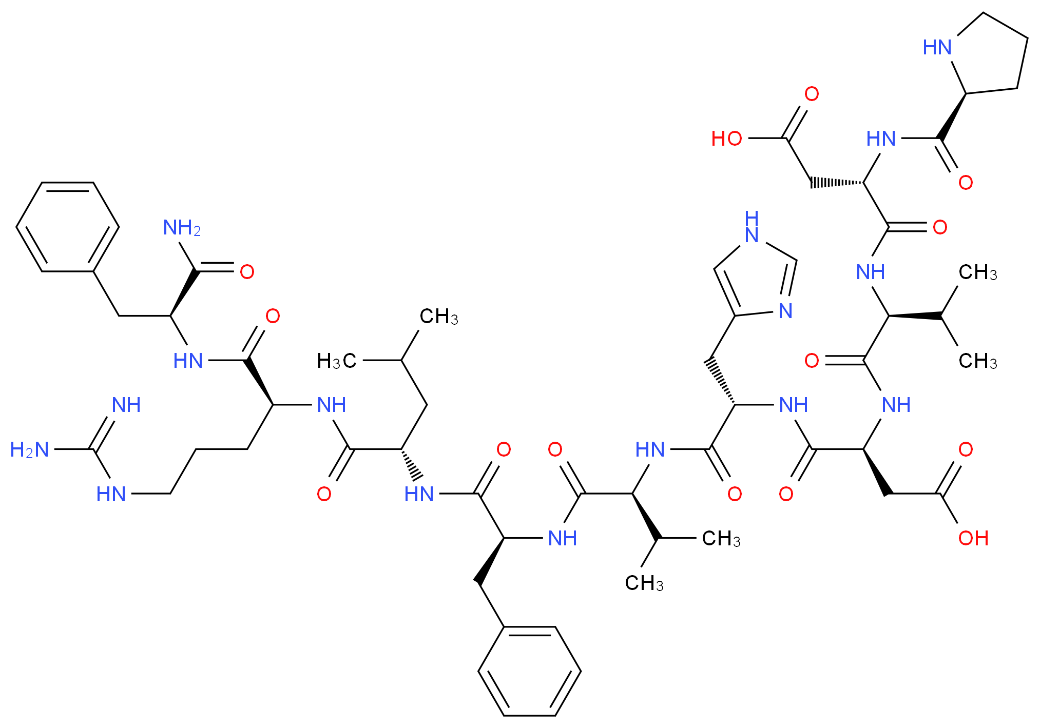 (3S)-3-{[(1S)-1-{[(1S)-1-{[(1S)-1-{[(1S)-1-{[(1S)-1-{[(1S)-1-{[(1S)-4-carbamimidamido-1-{[(1S)-1-carbamoyl-2-phenylethyl]carbamoyl}butyl]carbamoyl}-3-methylbutyl]carbamoyl}-2-phenylethyl]carbamoyl}-2-methylpropyl]carbamoyl}-2-(1H-imidazol-4-yl)ethyl]carbamoyl}-2-carboxyethyl]carbamoyl}-2-methylpropyl]carbamoyl}-3-[(2S)-pyrrolidin-2-ylformamido]propanoic acid_分子结构_CAS_121801-61-4