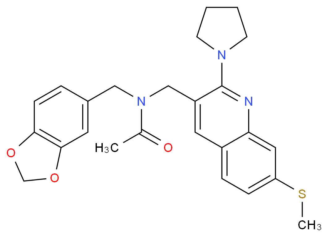N-(1,3-benzodioxol-5-ylmethyl)-N-{[7-(methylthio)-2-(1-pyrrolidinyl)-3-quinolinyl]methyl}acetamide_分子结构_CAS_)