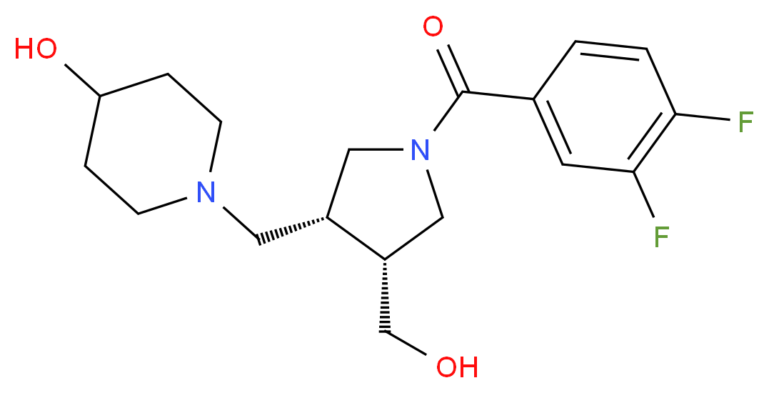 1-{[(3R*,4R*)-1-(3,4-difluorobenzoyl)-4-(hydroxymethyl)pyrrolidin-3-yl]methyl}piperidin-4-ol_分子结构_CAS_)