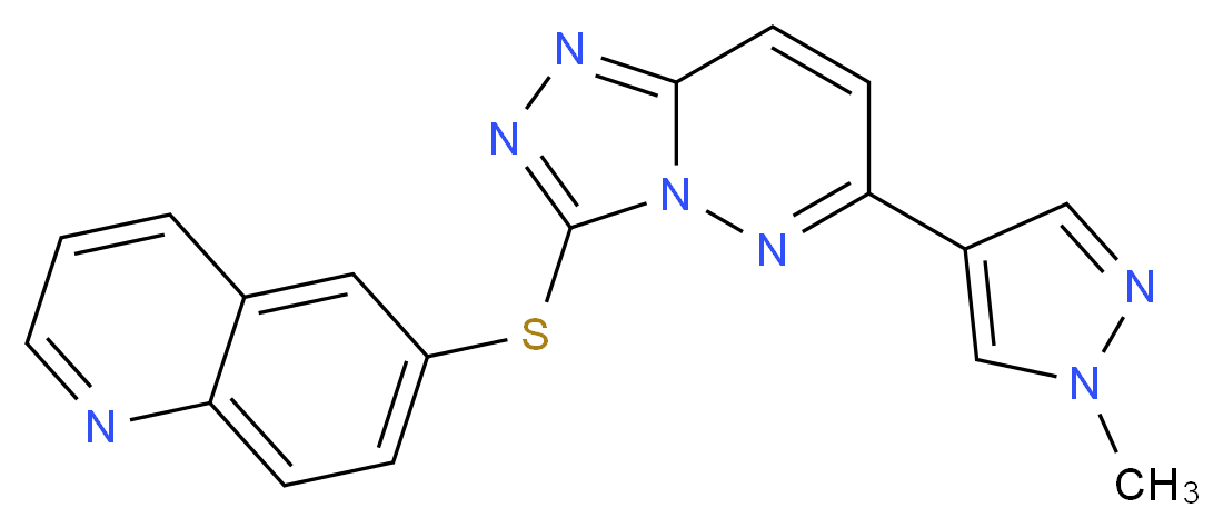 6-{[6-(1-methyl-1H-pyrazol-4-yl)-[1,2,4]triazolo[4,3-b]pyridazin-3-yl]sulfanyl}quinoline_分子结构_CAS_1022150-57-7