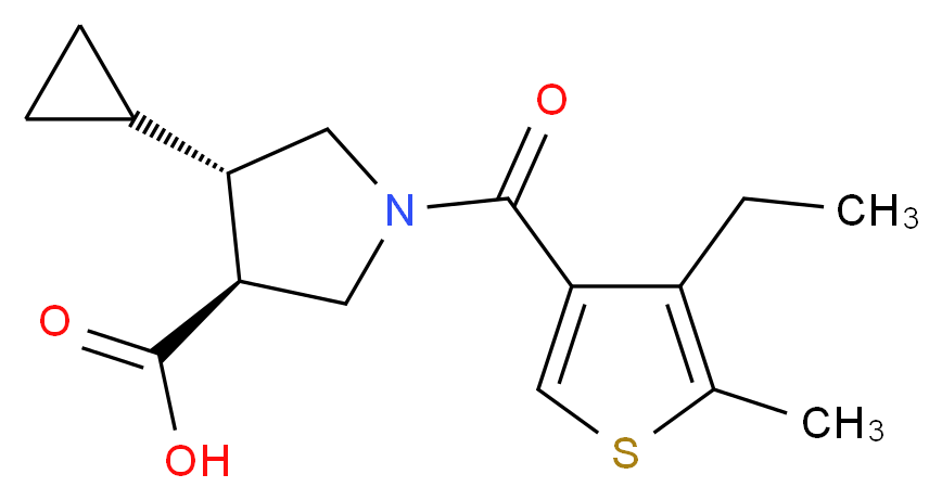 (3S*,4S*)-4-cyclopropyl-1-[(4-ethyl-5-methyl-3-thienyl)carbonyl]-3-pyrrolidinecarboxylic acid_分子结构_CAS_)