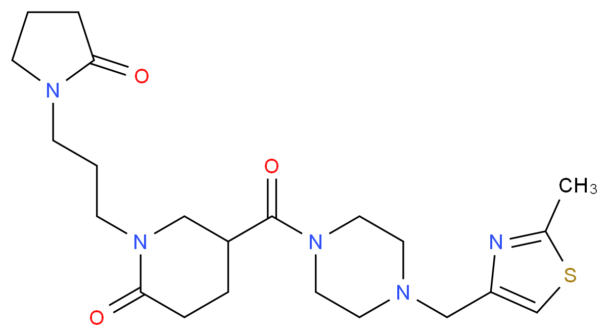 5-({4-[(2-methyl-1,3-thiazol-4-yl)methyl]-1-piperazinyl}carbonyl)-1-[3-(2-oxo-1-pyrrolidinyl)propyl]-2-piperidinone_分子结构_CAS_)