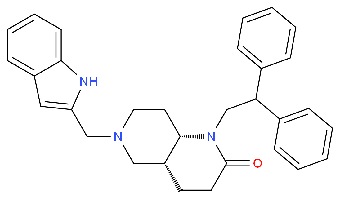 (4aR*,8aS*)-1-(2,2-diphenylethyl)-6-(1H-indol-2-ylmethyl)octahydro-1,6-naphthyridin-2(1H)-one_分子结构_CAS_)