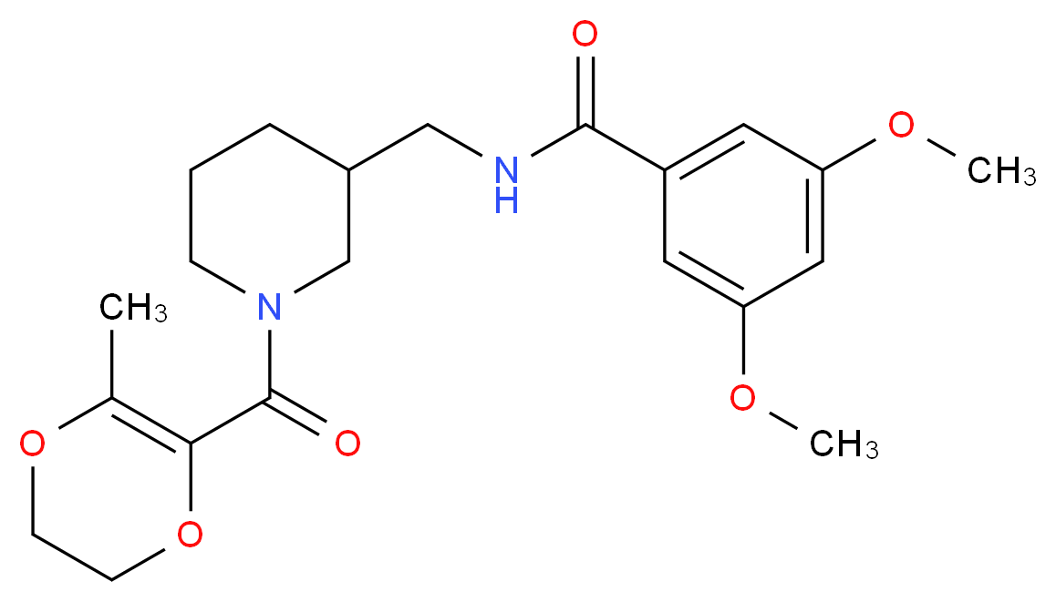 3,5-dimethoxy-N-({1-[(3-methyl-5,6-dihydro-1,4-dioxin-2-yl)carbonyl]-3-piperidinyl}methyl)benzamide_分子结构_CAS_)