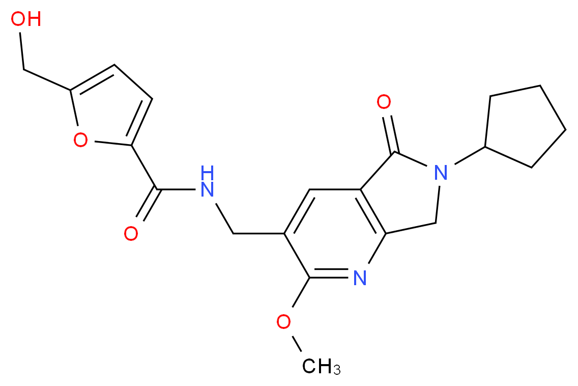 N-[(6-cyclopentyl-2-methoxy-5-oxo-6,7-dihydro-5H-pyrrolo[3,4-b]pyridin-3-yl)methyl]-5-(hydroxymethyl)-2-furamide_分子结构_CAS_)
