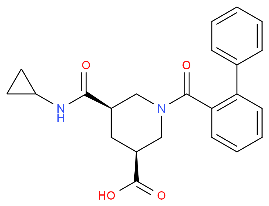 (3S*,5R*)-1-(2-biphenylylcarbonyl)-5-[(cyclopropylamino)carbonyl]-3-piperidinecarboxylic acid_分子结构_CAS_)
