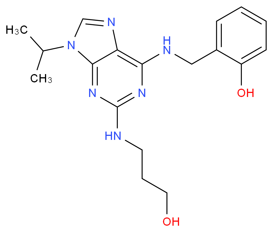 2-[({2-[(3-hydroxypropyl)amino]-9-(propan-2-yl)-9H-purin-6-yl}amino)methyl]phenol_分子结构_CAS_471270-60-7