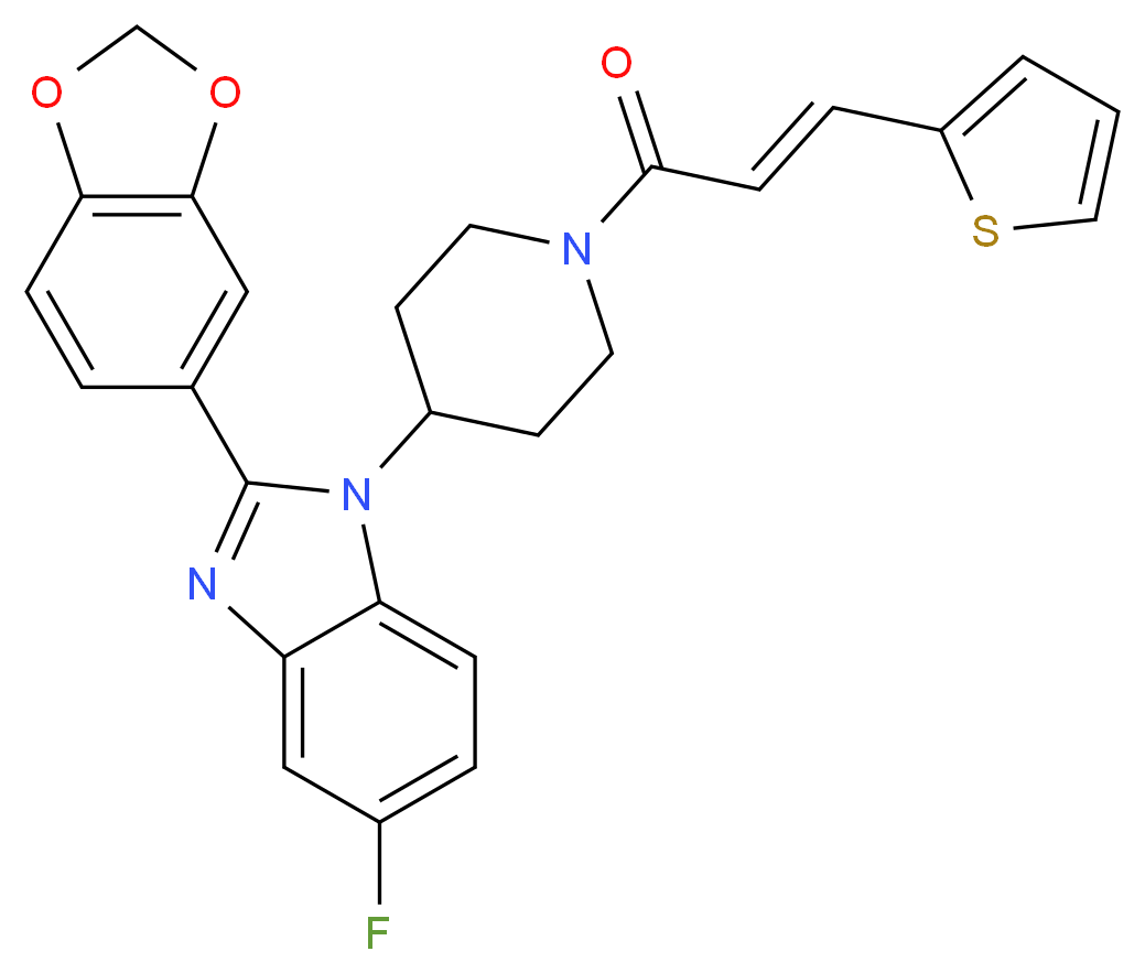 2-(1,3-benzodioxol-5-yl)-5-fluoro-1-{1-[(2E)-3-(2-thienyl)-2-propenoyl]-4-piperidinyl}-1H-benzimidazole_分子结构_CAS_)
