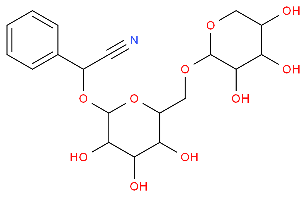 2-phenyl-2-[(3,4,5-trihydroxy-6-{[(3,4,5-trihydroxyoxan-2-yl)oxy]methyl}oxan-2-yl)oxy]acetonitrile_分子结构_CAS_155-57-7