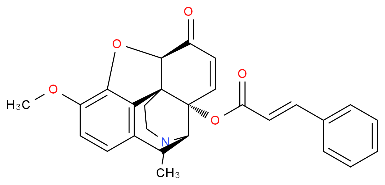 (1S,5R,13R,17S)-10-methoxy-4-methyl-14-oxo-12-oxa-4-azapentacyclo[9.6.1.0<sup>1</sup>,<sup>1</sup><sup>3</sup>.0<sup>5</sup>,<sup>1</sup><sup>7</sup>.0<sup>7</sup>,<sup>1</sup><sup>8</sup>]octadeca-7(18),8,10,15-tetraen-17-yl (2E)-3-phenylprop-2-enoate_分子结构_CAS_751-01-9