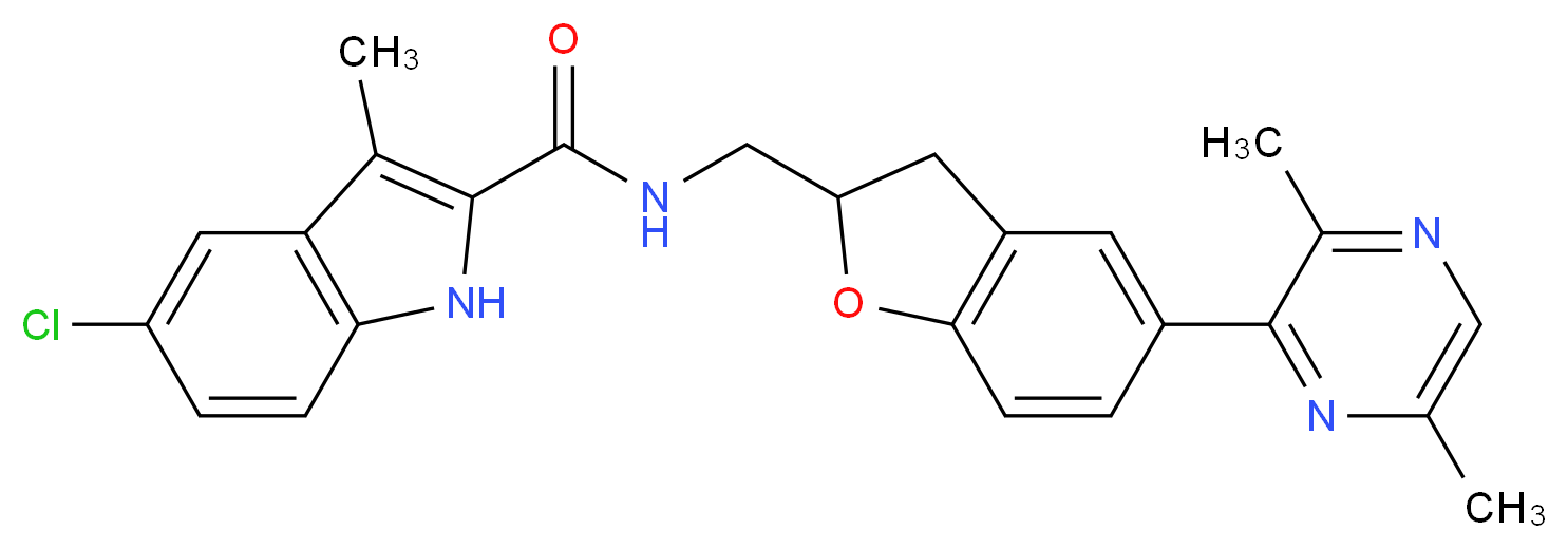 5-chloro-N-{[5-(3,6-dimethyl-2-pyrazinyl)-2,3-dihydro-1-benzofuran-2-yl]methyl}-3-methyl-1H-indole-2-carboxamide_分子结构_CAS_)