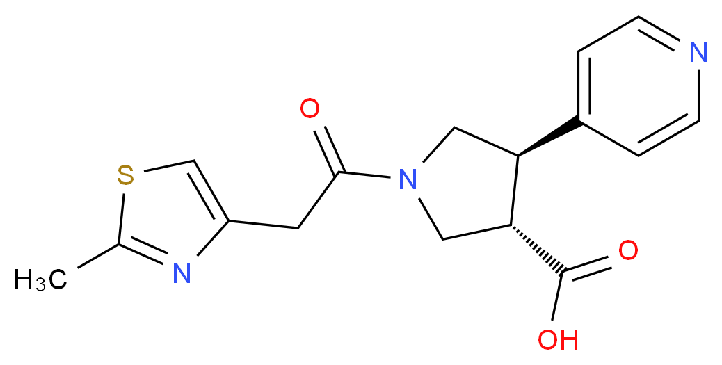 (3S*,4R*)-1-[(2-methyl-1,3-thiazol-4-yl)acetyl]-4-pyridin-4-ylpyrrolidine-3-carboxylic acid_分子结构_CAS_)