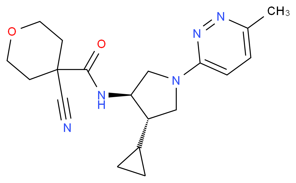 4-cyano-N-[(3R*,4S*)-4-cyclopropyl-1-(6-methyl-3-pyridazinyl)-3-pyrrolidinyl]tetrahydro-2H-pyran-4-carboxamide_分子结构_CAS_)