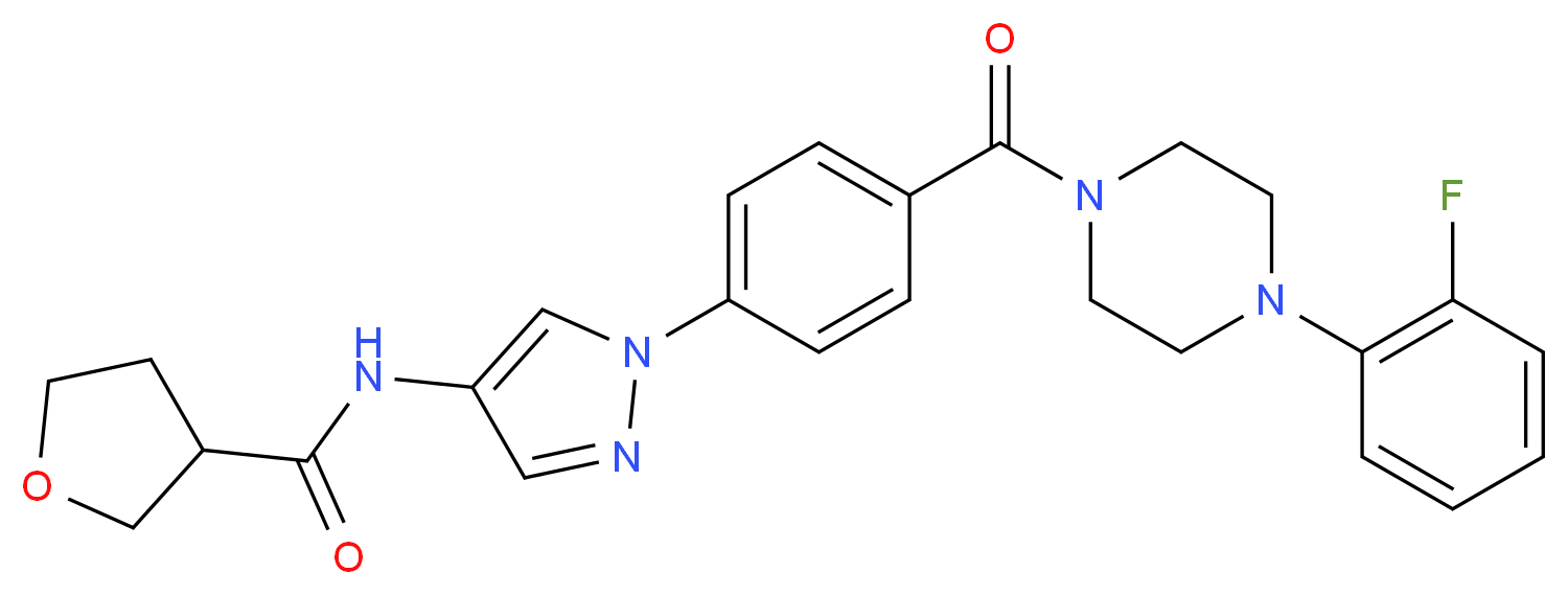 N-[1-(4-{[4-(2-fluorophenyl)-1-piperazinyl]carbonyl}phenyl)-1H-pyrazol-4-yl]tetrahydro-3-furancarboxamide_分子结构_CAS_)