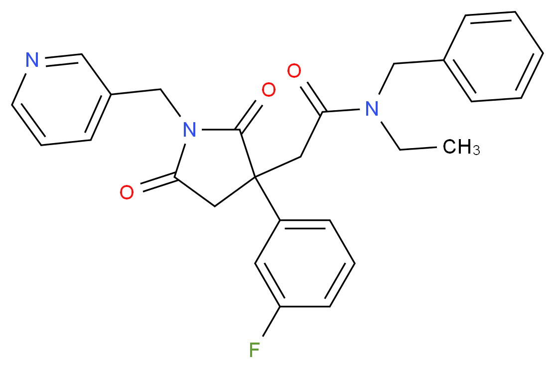 N-benzyl-N-ethyl-2-[3-(3-fluorophenyl)-2,5-dioxo-1-(3-pyridinylmethyl)-3-pyrrolidinyl]acetamide_分子结构_CAS_)