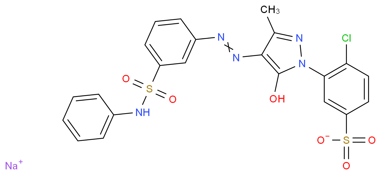 sodium 4-chloro-3-(5-hydroxy-3-methyl-4-{2-[3-(phenylsulfamoyl)phenyl]diazen-1-yl}-1H-pyrazol-1-yl)benzene-1-sulfonate_分子结构_CAS_6359-91-7