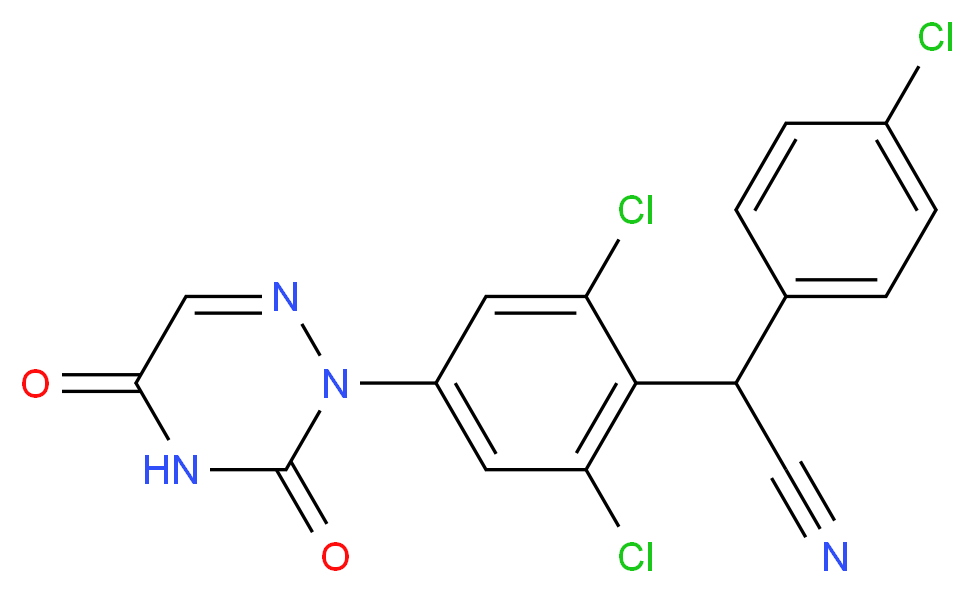 2-(4-chlorophenyl)-2-[2,6-dichloro-4-(3,5-dioxo-2,3,4,5-tetrahydro-1,2,4-triazin-2-yl)phenyl]acetonitrile_分子结构_CAS_101831-37-2