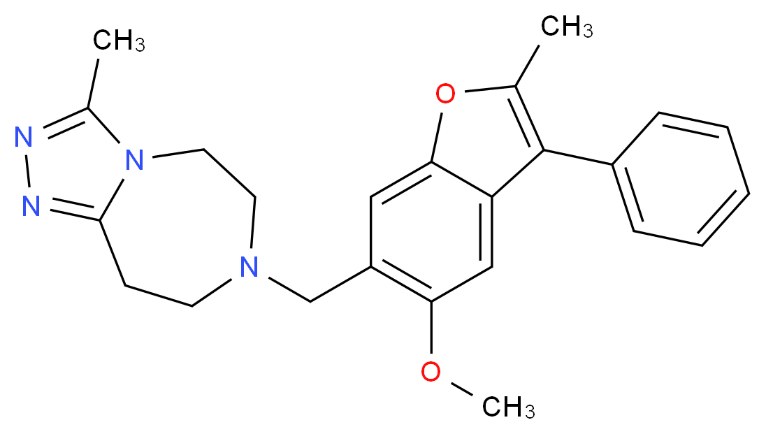 7-[(5-methoxy-2-methyl-3-phenyl-1-benzofuran-6-yl)methyl]-3-methyl-6,7,8,9-tetrahydro-5H-[1,2,4]triazolo[4,3-d][1,4]diazepine_分子结构_CAS_)