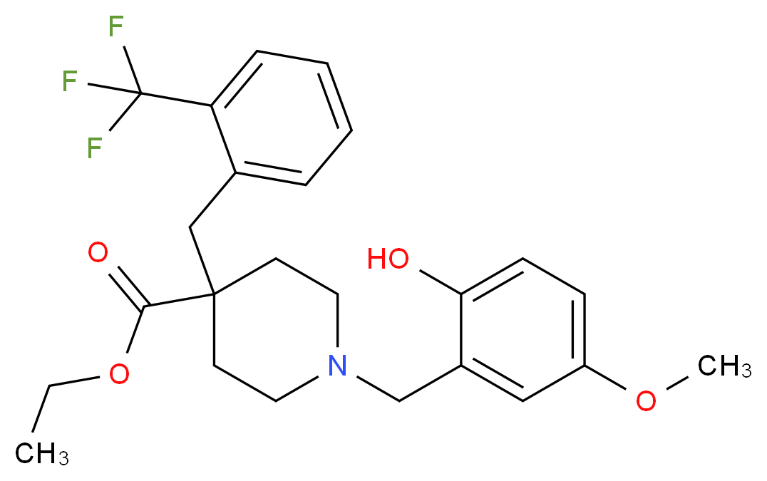 ethyl 1-(2-hydroxy-5-methoxybenzyl)-4-[2-(trifluoromethyl)benzyl]-4-piperidinecarboxylate_分子结构_CAS_)