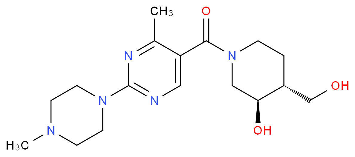 (3R*,4R*)-4-(hydroxymethyl)-1-{[4-methyl-2-(4-methyl-1-piperazinyl)-5-pyrimidinyl]carbonyl}-3-piperidinol_分子结构_CAS_)