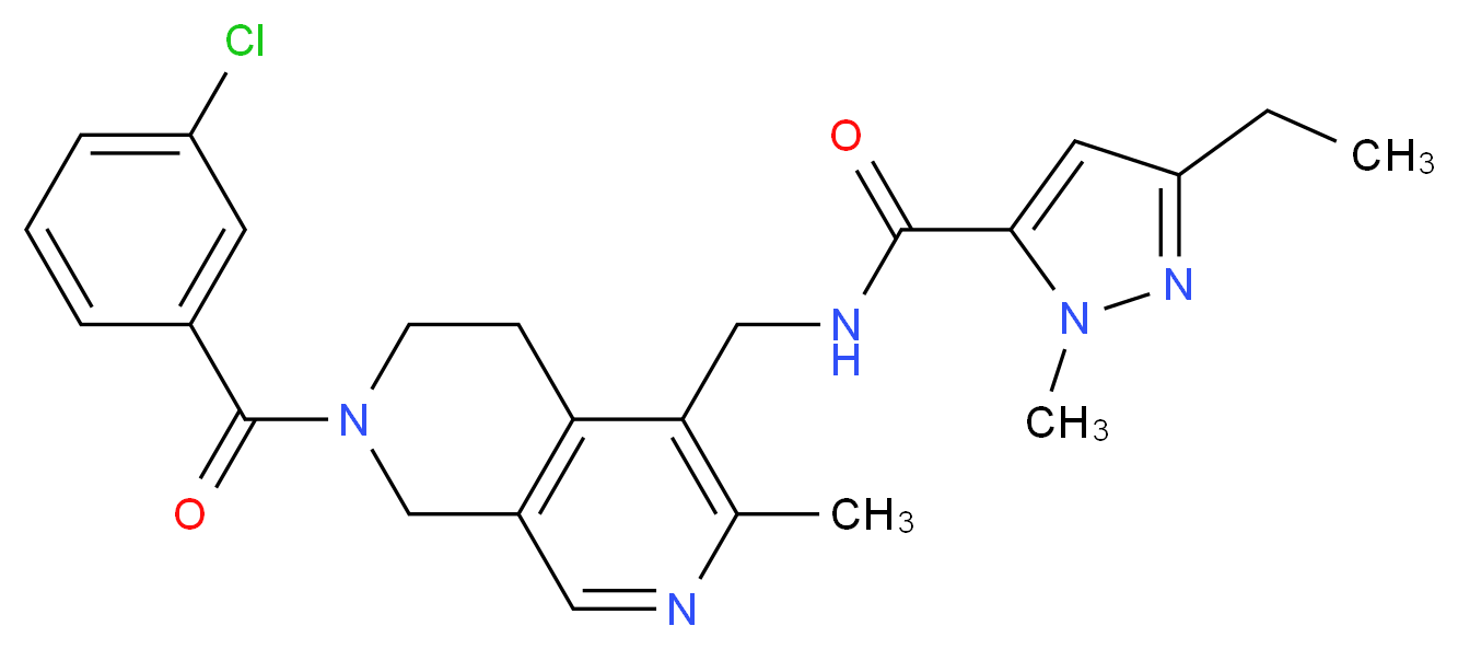 N-{[7-(3-chlorobenzoyl)-3-methyl-5,6,7,8-tetrahydro-2,7-naphthyridin-4-yl]methyl}-3-ethyl-1-methyl-1H-pyrazole-5-carboxamide_分子结构_CAS_)