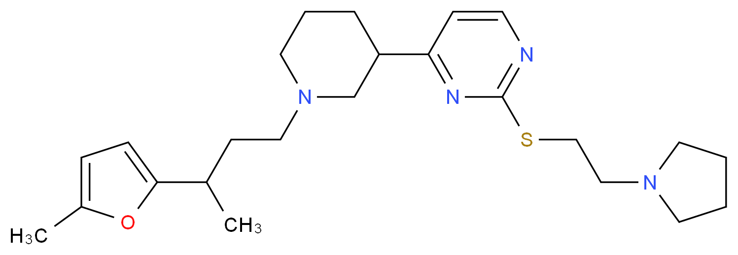 4-{1-[3-(5-methyl-2-furyl)butyl]-3-piperidinyl}-2-{[2-(1-pyrrolidinyl)ethyl]thio}pyrimidine_分子结构_CAS_)