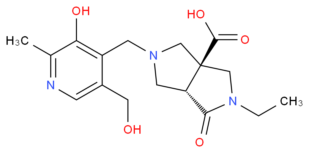(3aS*,6aS*)-2-ethyl-5-{[3-hydroxy-5-(hydroxymethyl)-2-methylpyridin-4-yl]methyl}-1-oxohexahydropyrrolo[3,4-c]pyrrole-3a(1H)-carboxylic acid_分子结构_CAS_)