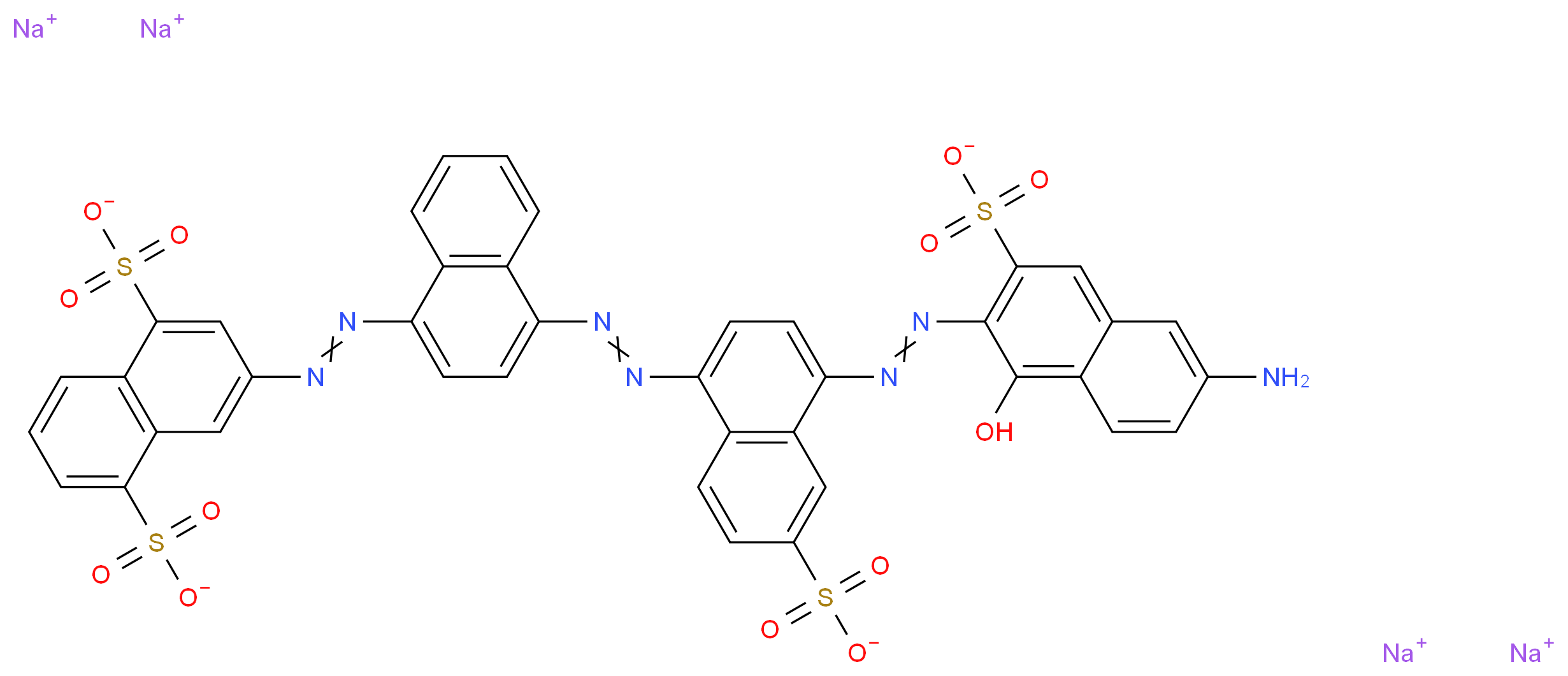 tetrasodium 3-{2-[4-(2-{4-[2-(6-amino-1-hydroxy-3-sulfonatonaphthalen-2-yl)diazen-1-yl]-6-sulfonatonaphthalen-1-yl}diazen-1-yl)naphthalen-1-yl]diazen-1-yl}naphthalene-1,5-disulfonate_分子结构_CAS_4399-55-7